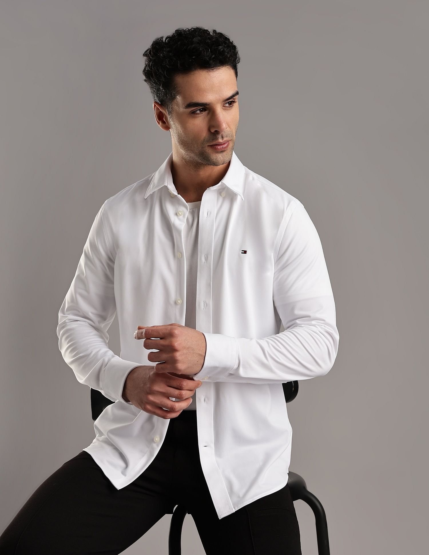 Tommy Hilfiger Solid Slim-Fit Polyester Shirt