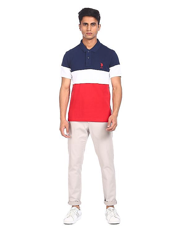 U.S. Polo Assn. Men Multicolour Short Sleeve Color Block Polo Shirt