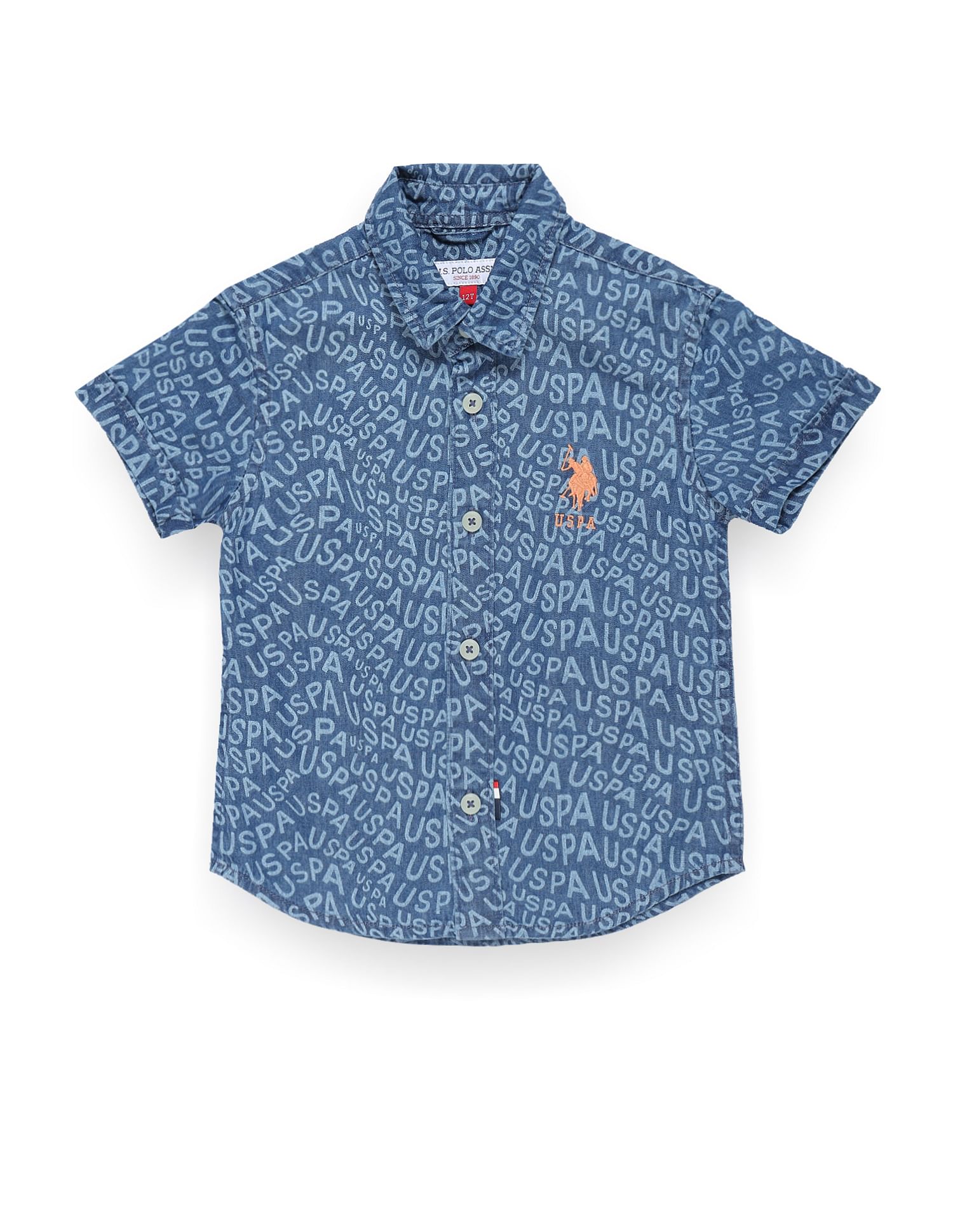 U.S. Polo Assn. Kids Boys All Over Print Chambray Shirt