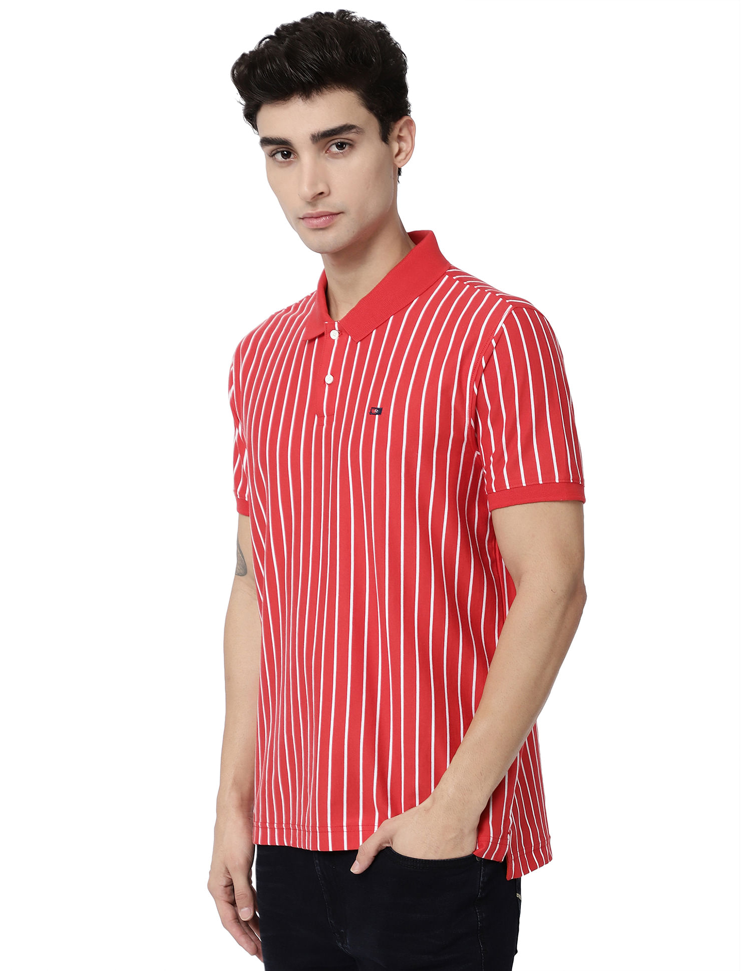 AD by Arvind Vertical Stripe Modern Slim Fit Polo Shirt