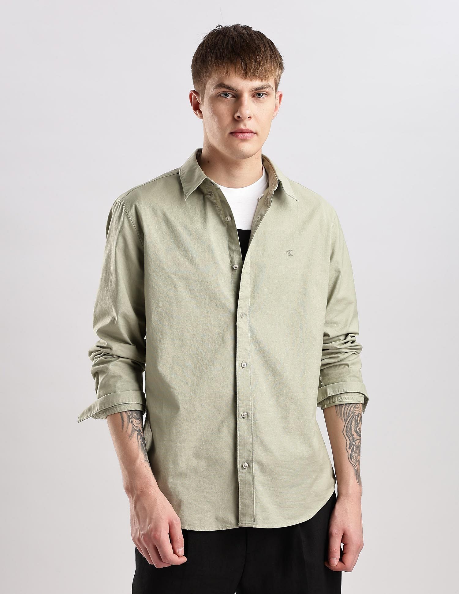 Calvin Klein Jeans Mens Green Solid Shirt
