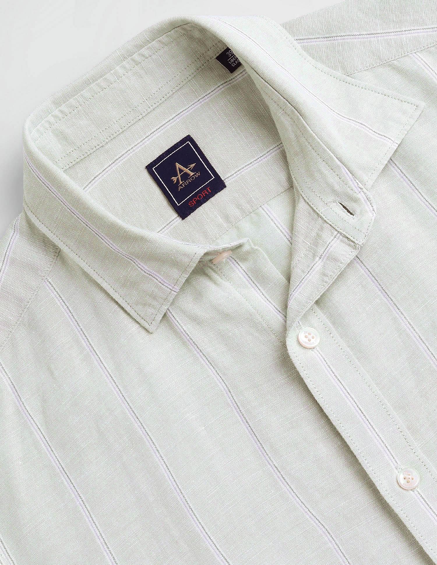 Arrow Sports Vertical Stripe Linen Shirt