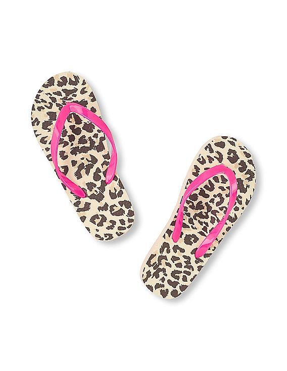 Girls leopard best sale print flip flops