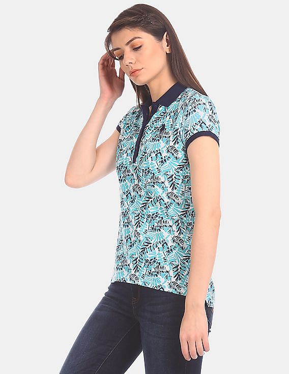 U.S. Polo Assn. Women All Over Print Pique Polo Shirt