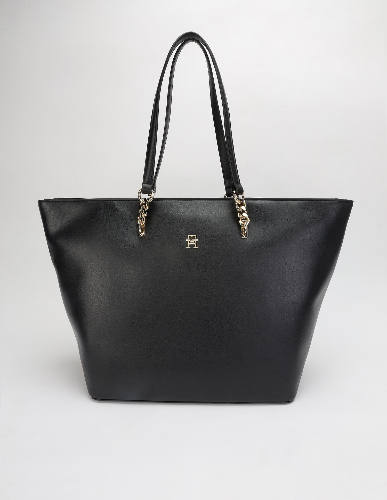 Tommy Hilfiger Solid Black Pu Tote Bag