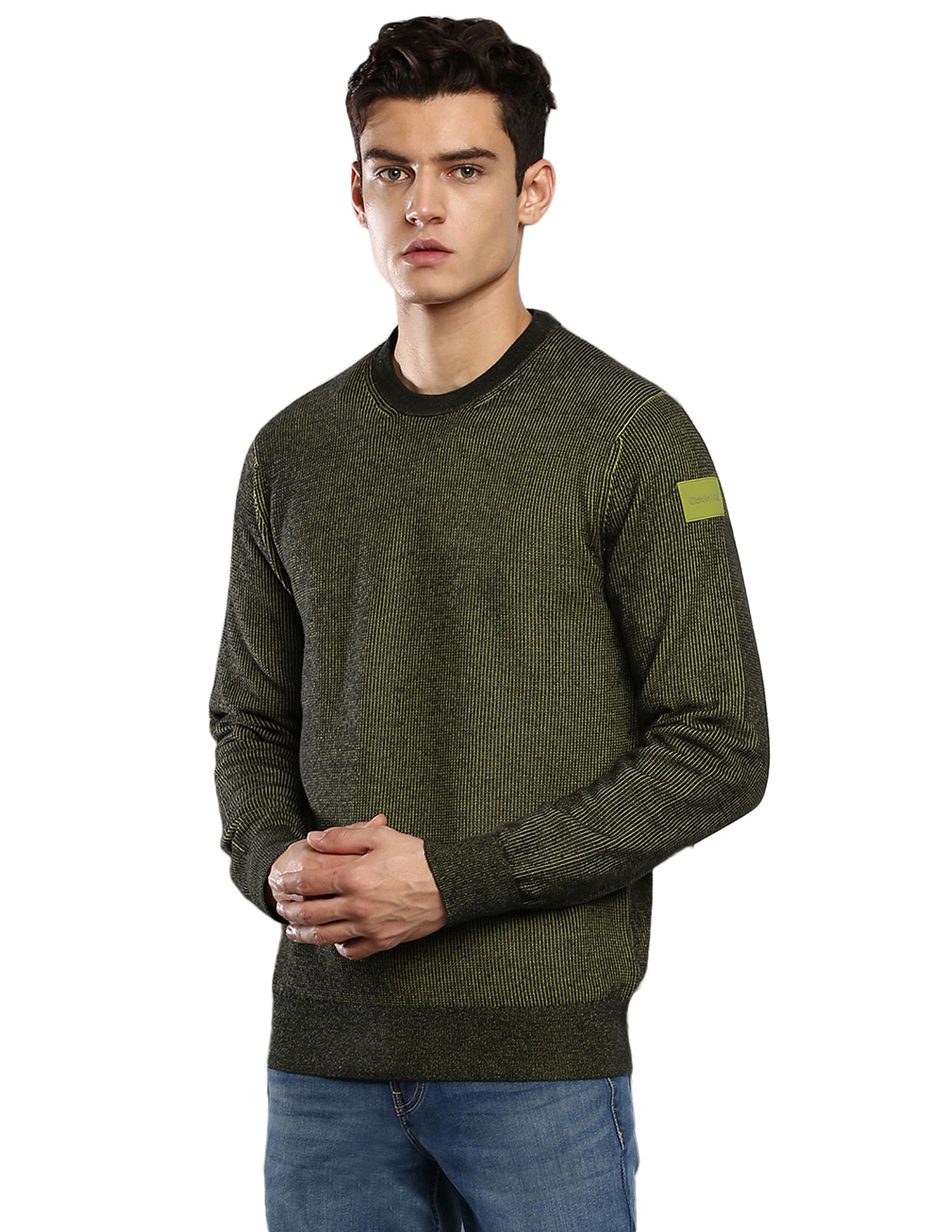 Buy Calvin Klein Men Green Two Tone Structured Sweater NNNOW