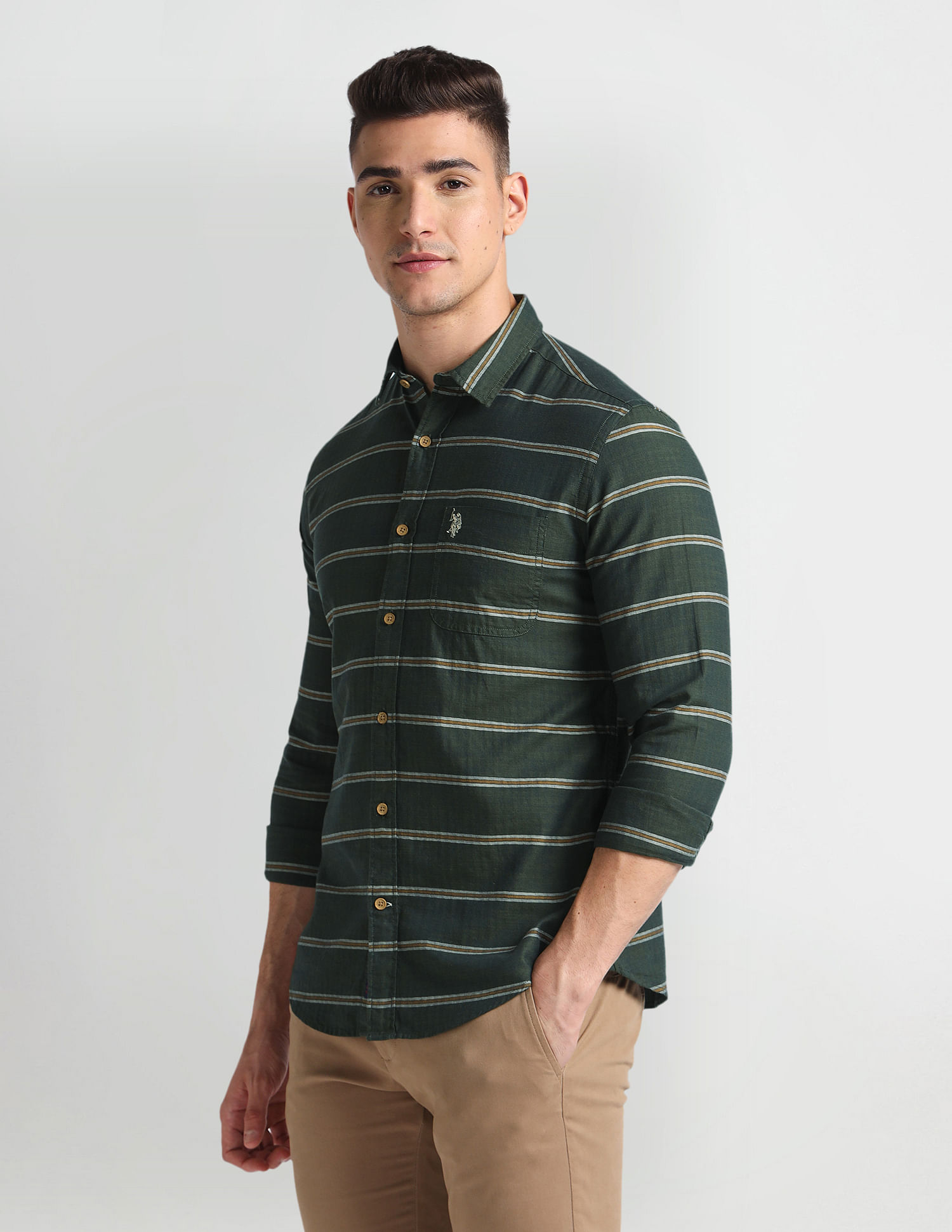 U.S. Polo Assn. Denim Co. Horizontal Stripe Herringbone Shirt