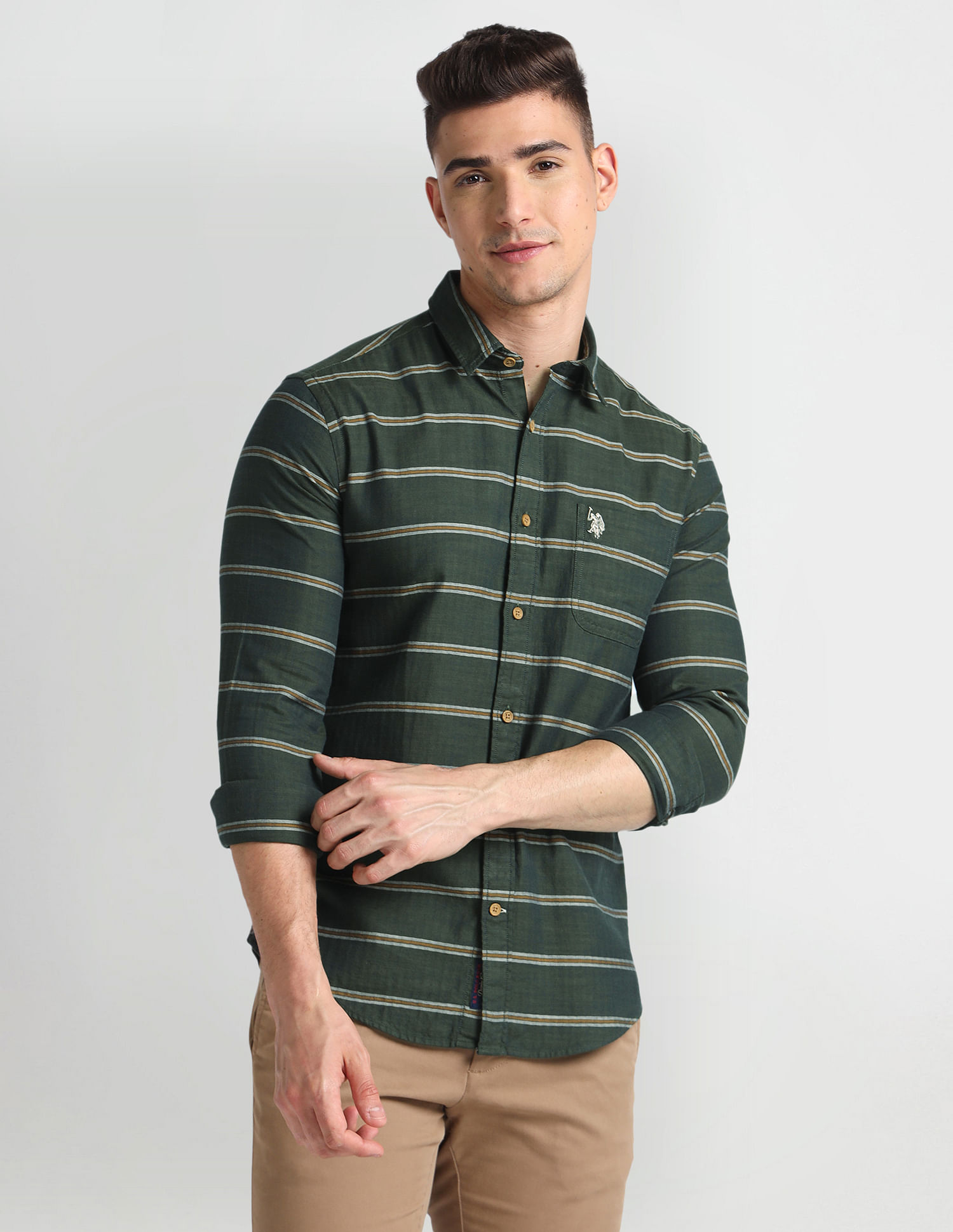 U.S. Polo Assn. Denim Co. Horizontal Stripe Herringbone Shirt
