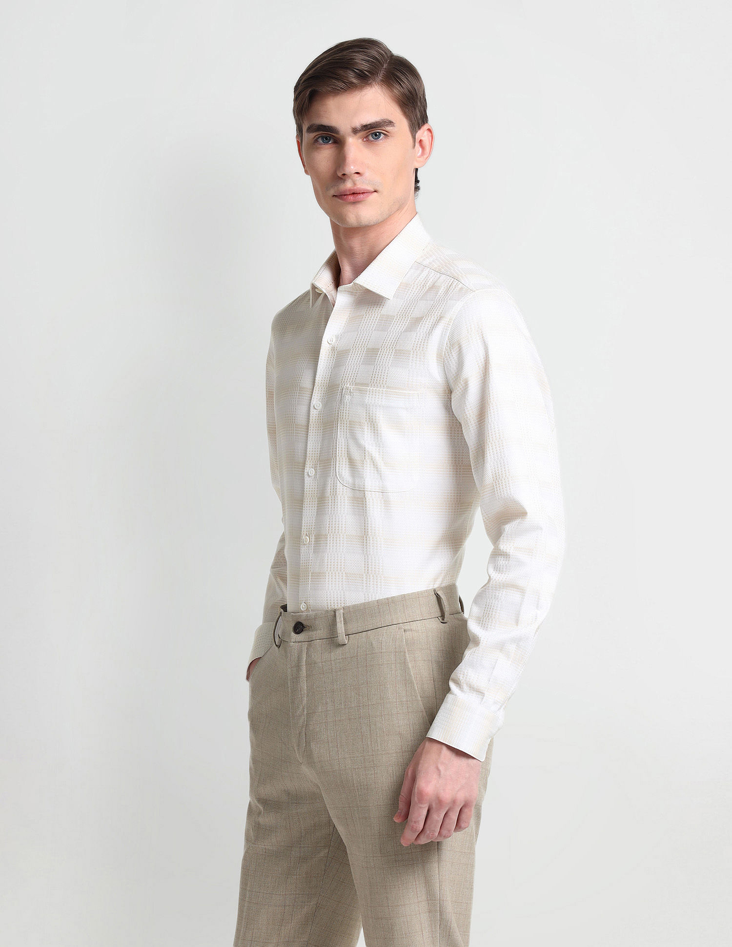 Arrow Patterned Dobby Cotton Shirt