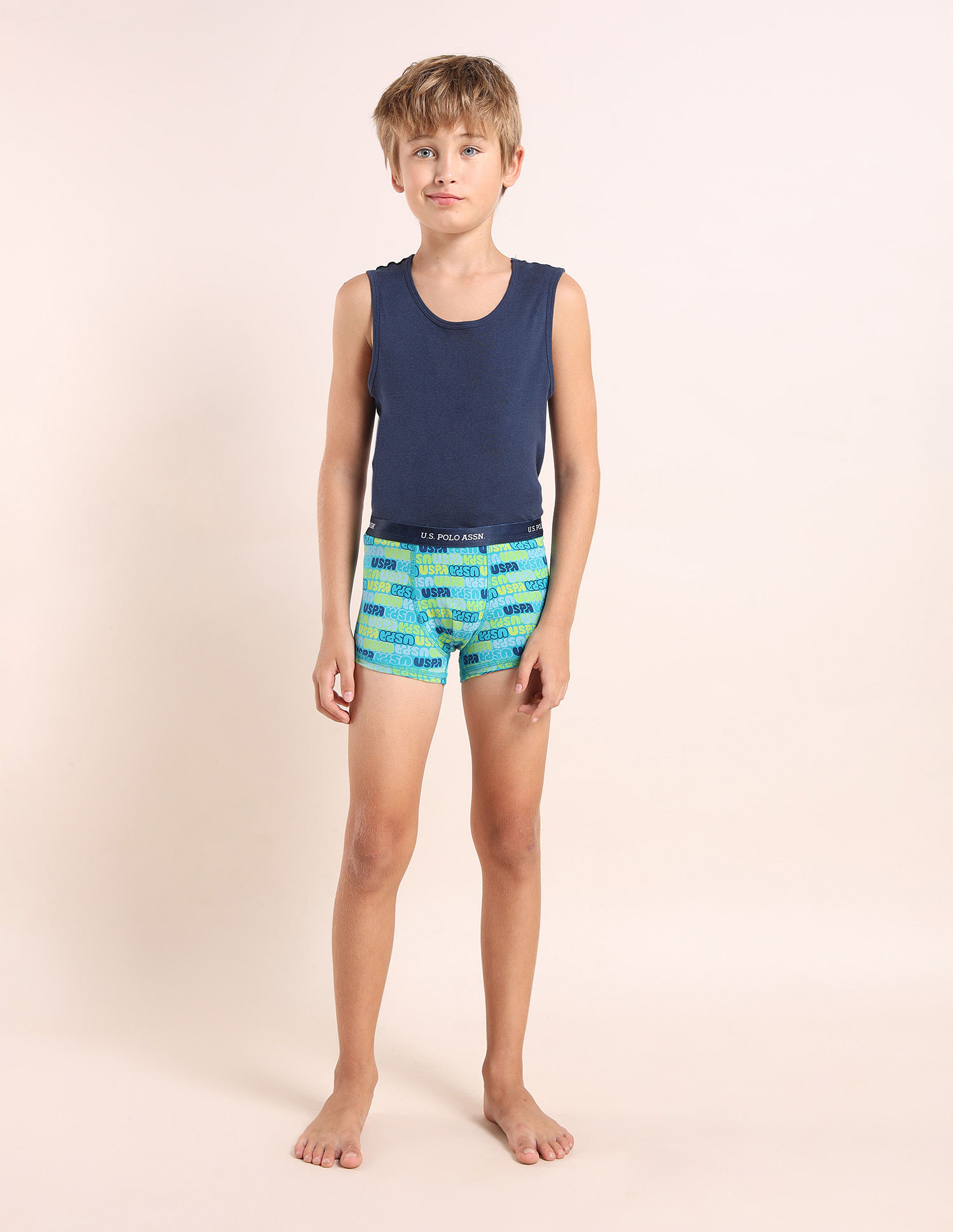 USPA Innerwear Boys Mid Rise Cotton Spandex Trunks - Pack Of 3