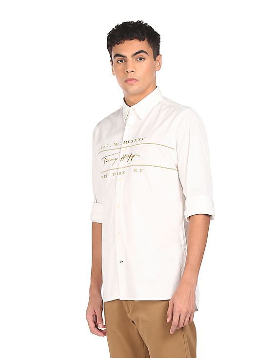 Buy Tommy Hilfiger Men White Embroidered Logo Casual Shirt - NNNOW.com