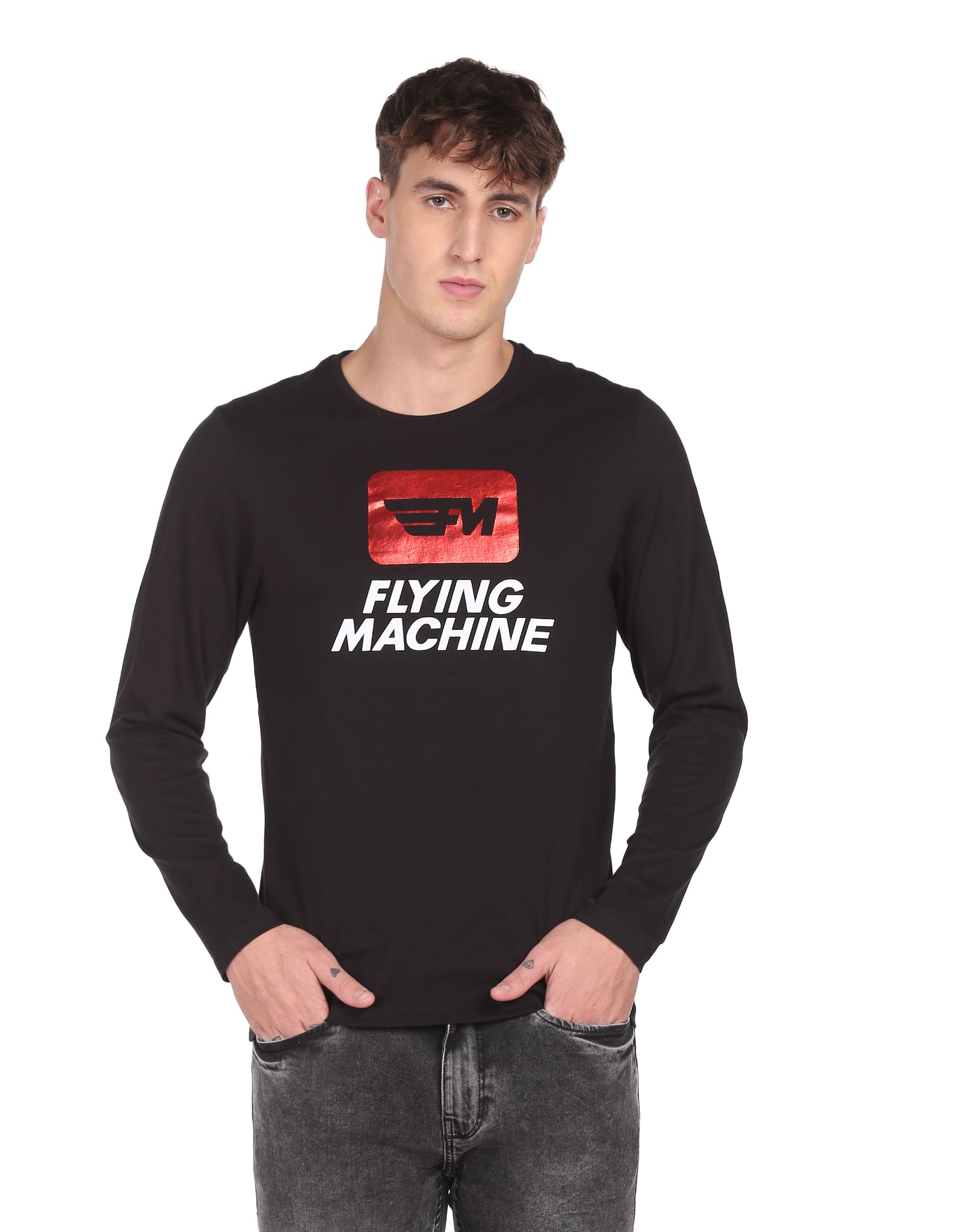 Flying Machine Long Sleeve Brand Print T-Shirt
