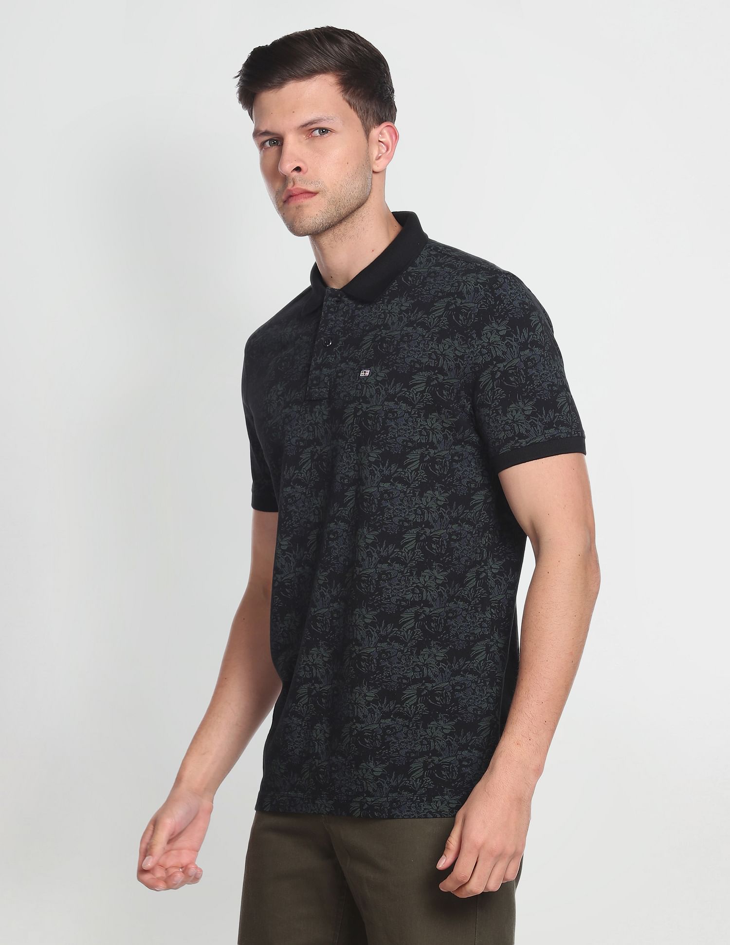 Arrow Sports Floral Print Cotton Pique Polo Shirt