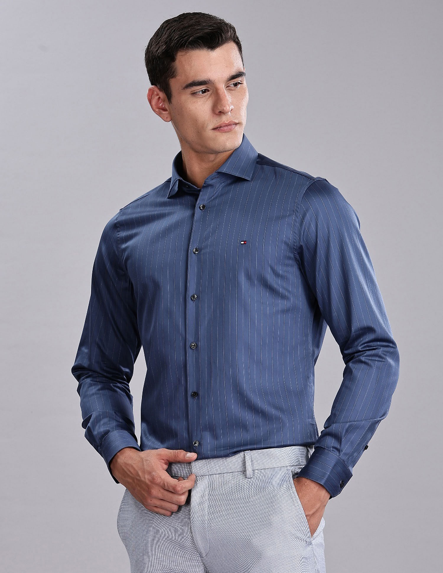 Tommy Hilfiger Striped Regular Fit Plain Woven Shirt