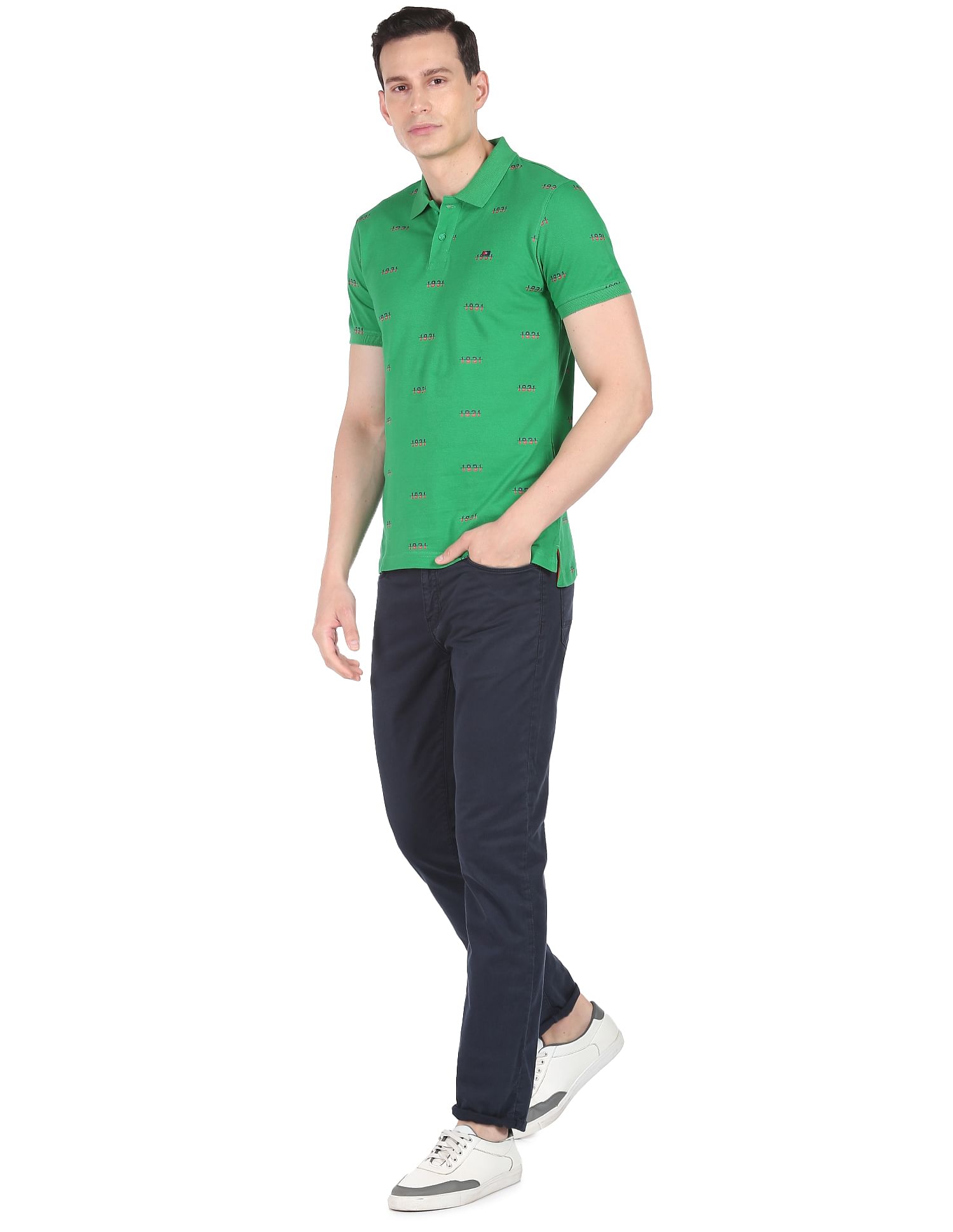 AD by Arvind Typography Print Cotton Polo Shirt