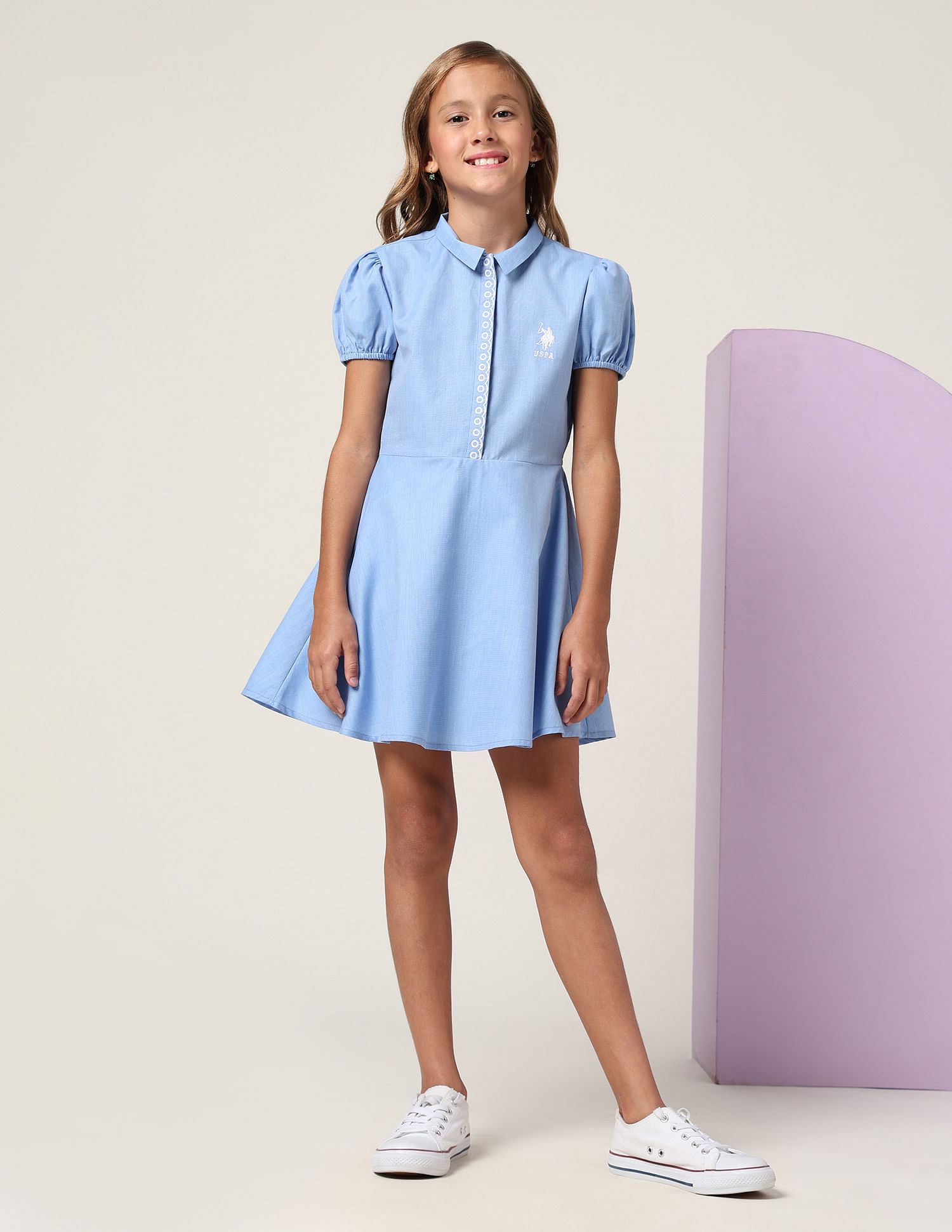 U.S. Polo Assn. Kids Girls Embroidered Fit & Flare Dress