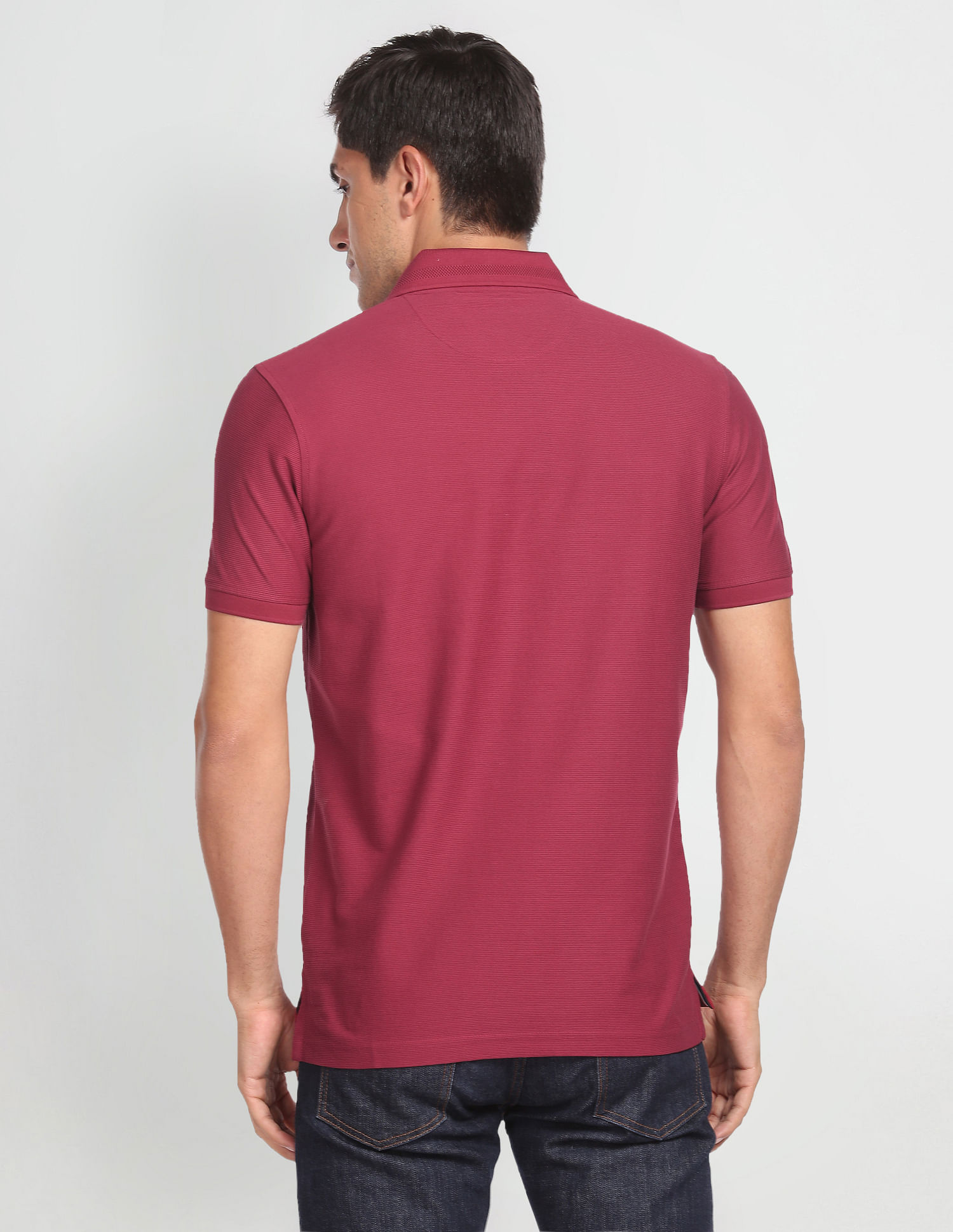 Arrow Sports Patterned Collar Textured Polo Shirt