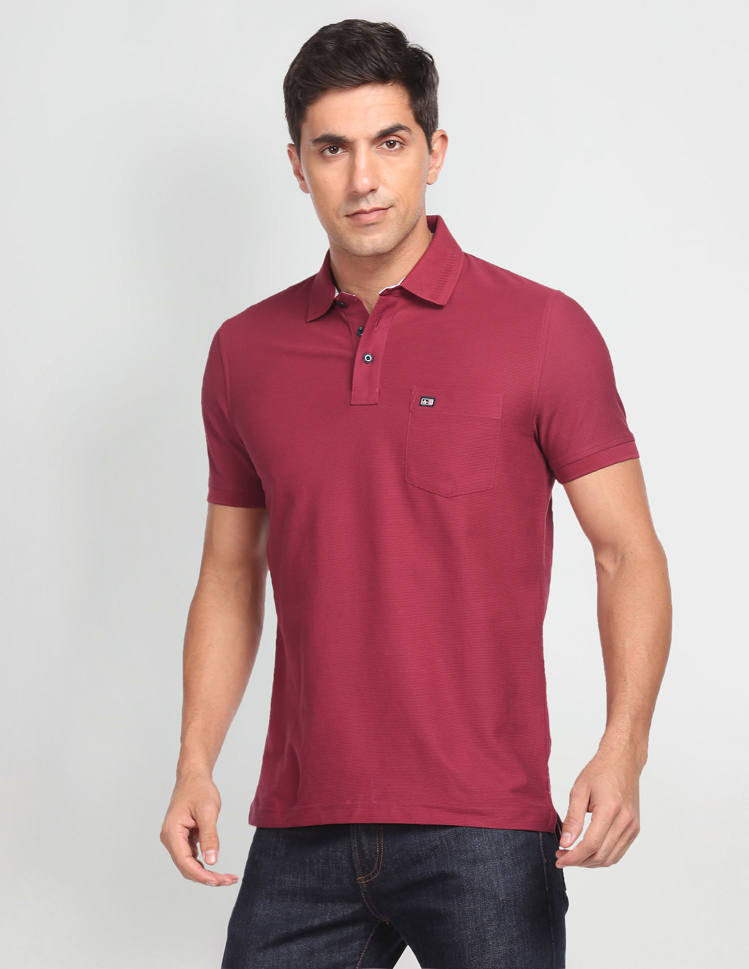 Arrow Sports Patterned Collar Textured Polo Shirt