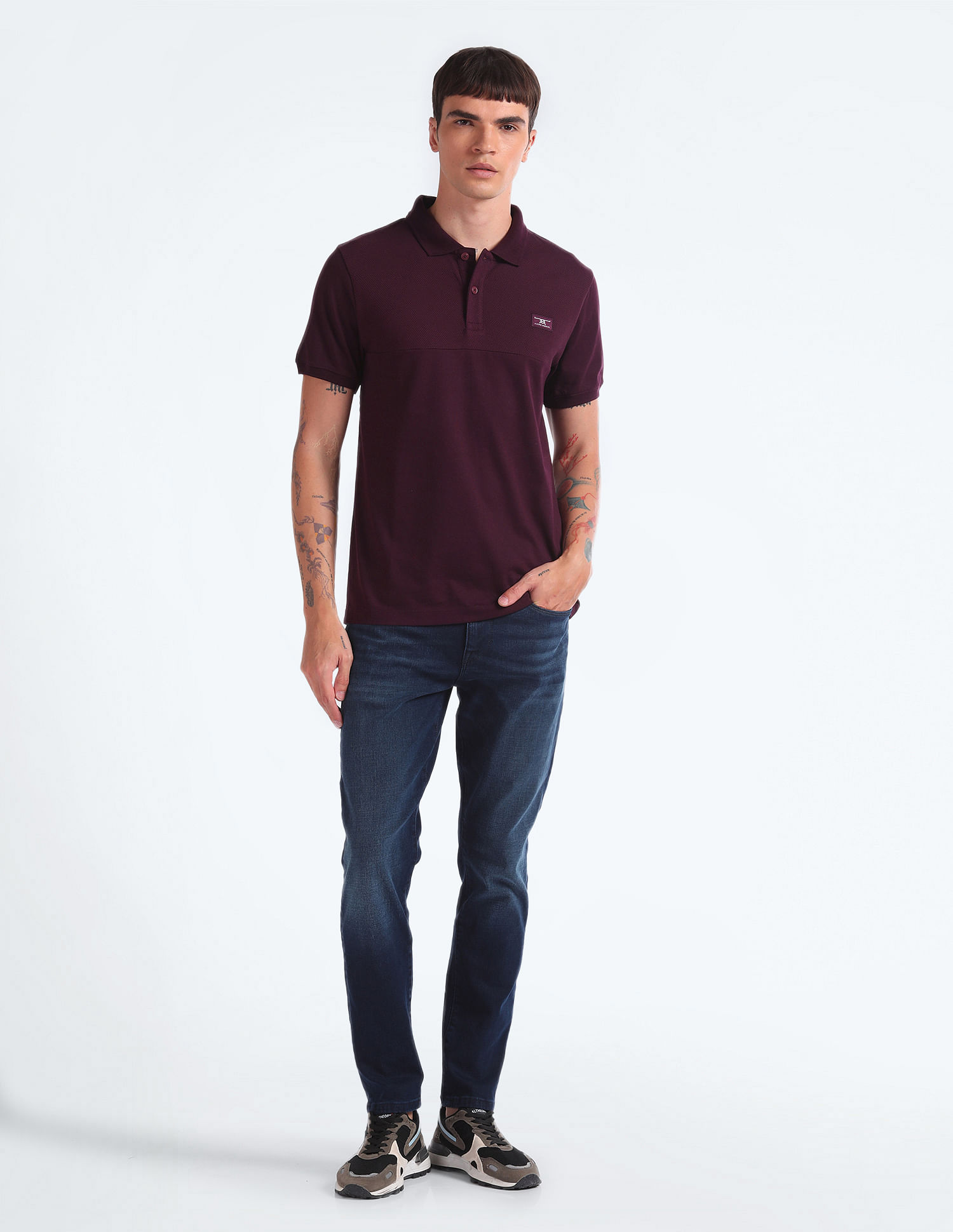 Flying Machine Relaxed Solid Cotton Polo Shirt