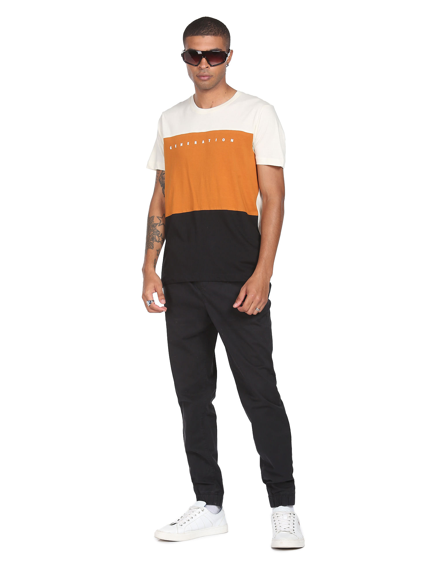 Flying Machine Crew Neck Colour Block Cotton T-Shirt