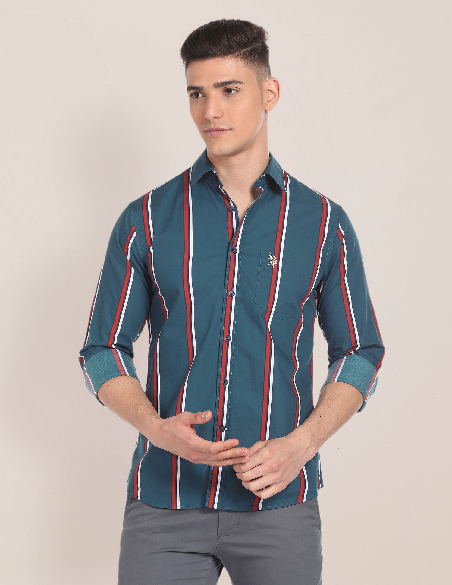 U.S. Polo Assn. Spread Collar Vertical Stripe Shirt