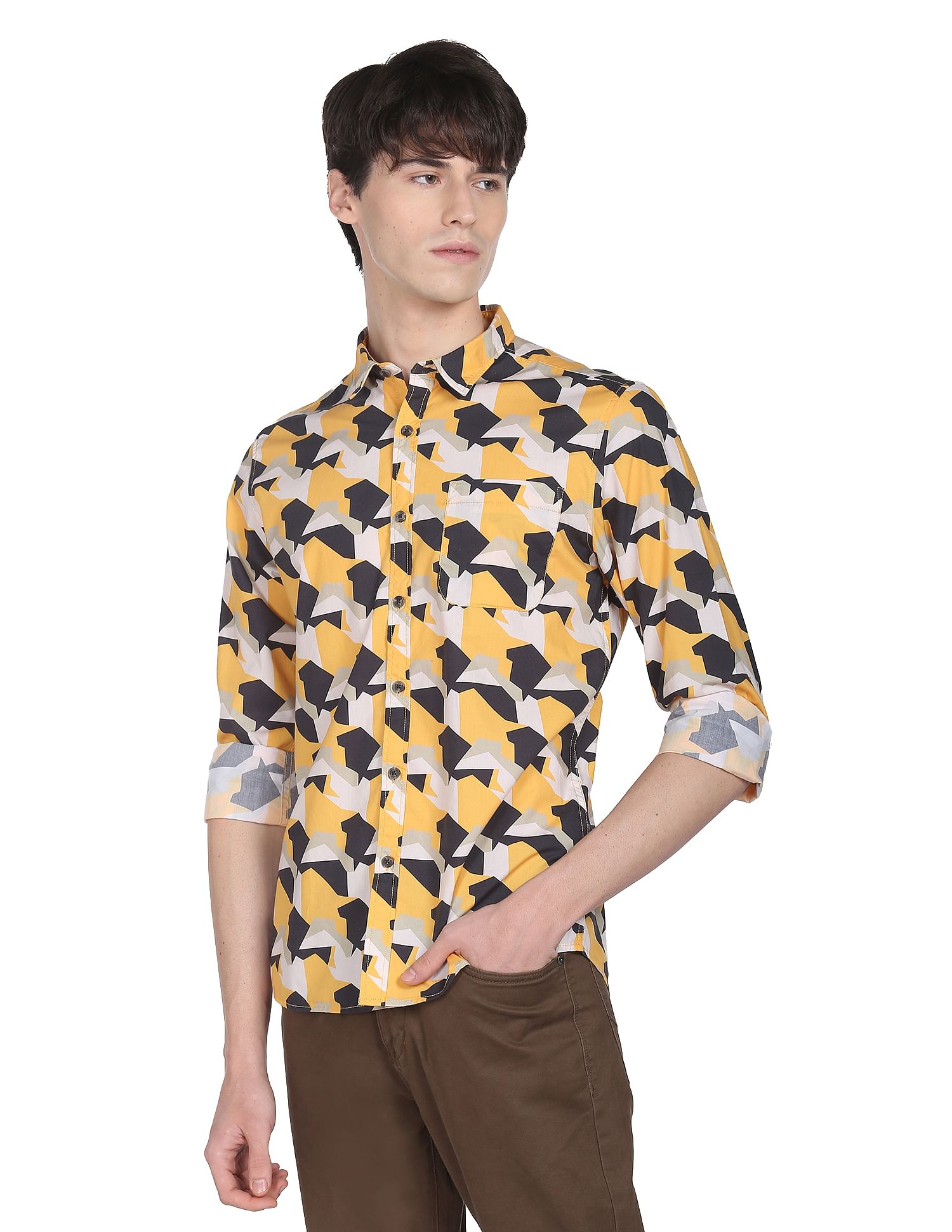 Flying Machine Abstract Print Cotton Shirt