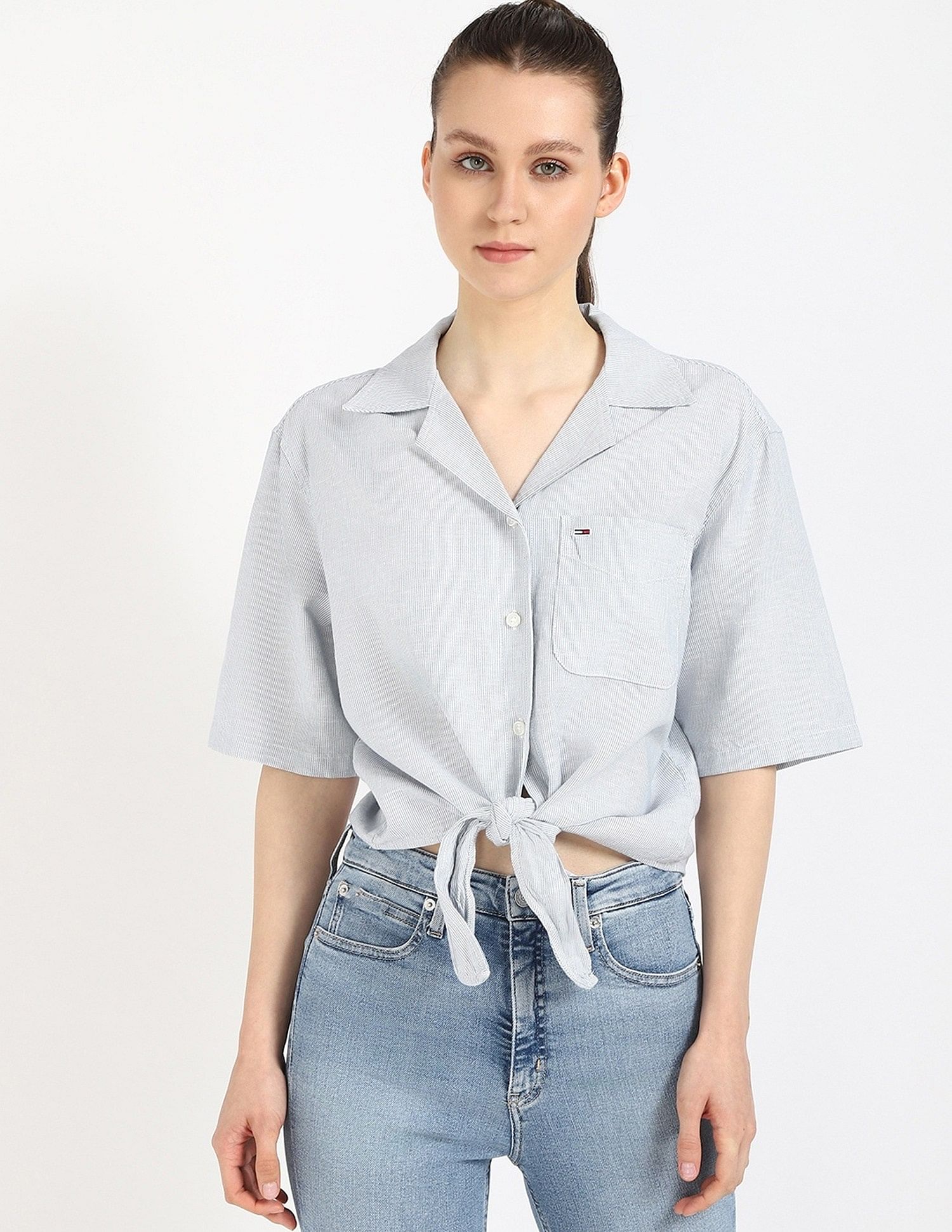 Tommy Hilfiger Solid Cropped Shirt
