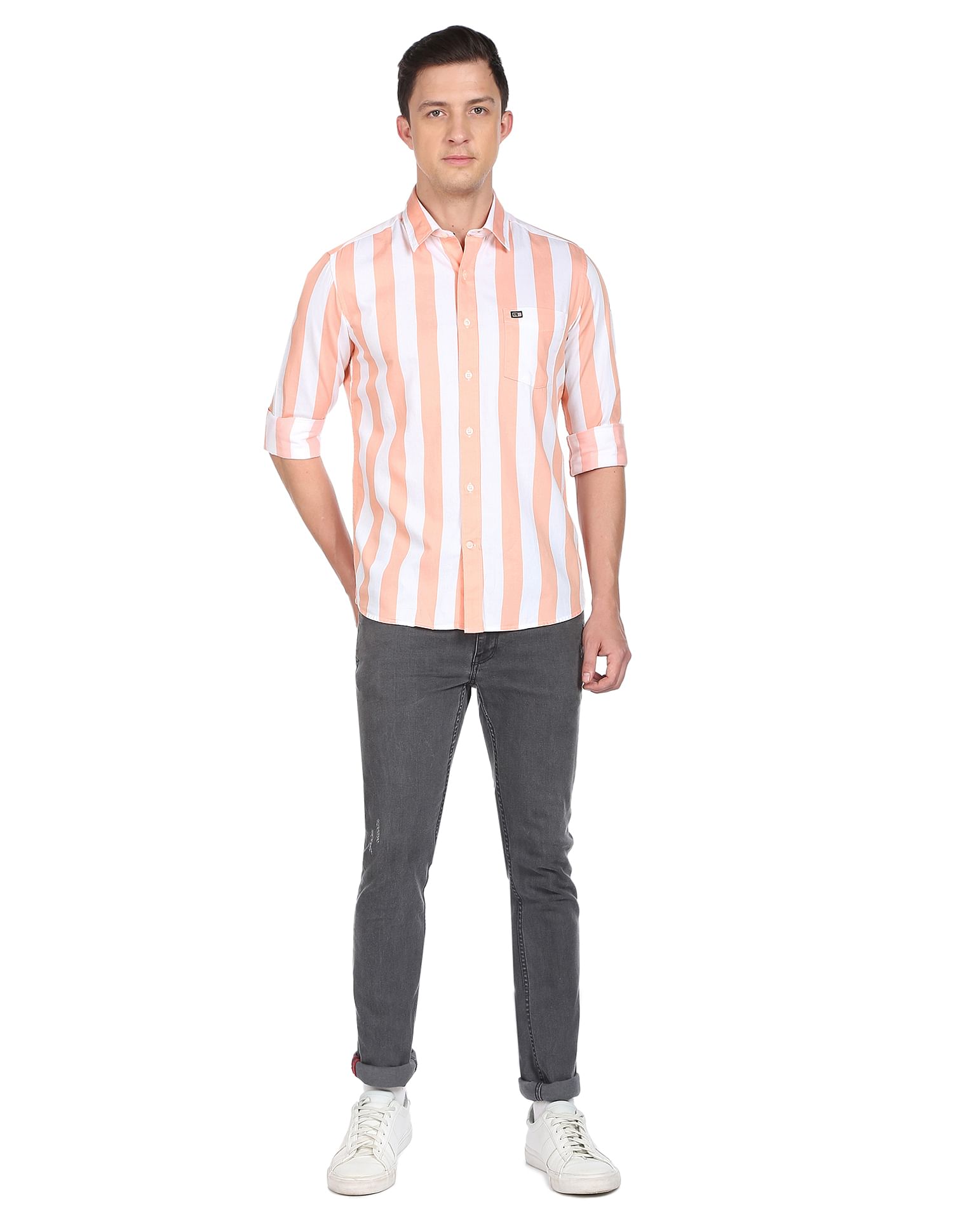 Arrow Sports Vertical Stripe Cotton Shirt