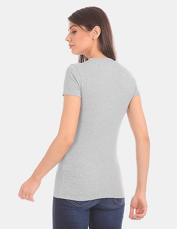 Buy Aeropostale Women Light Heather Grey Crew Neck Brand Applique