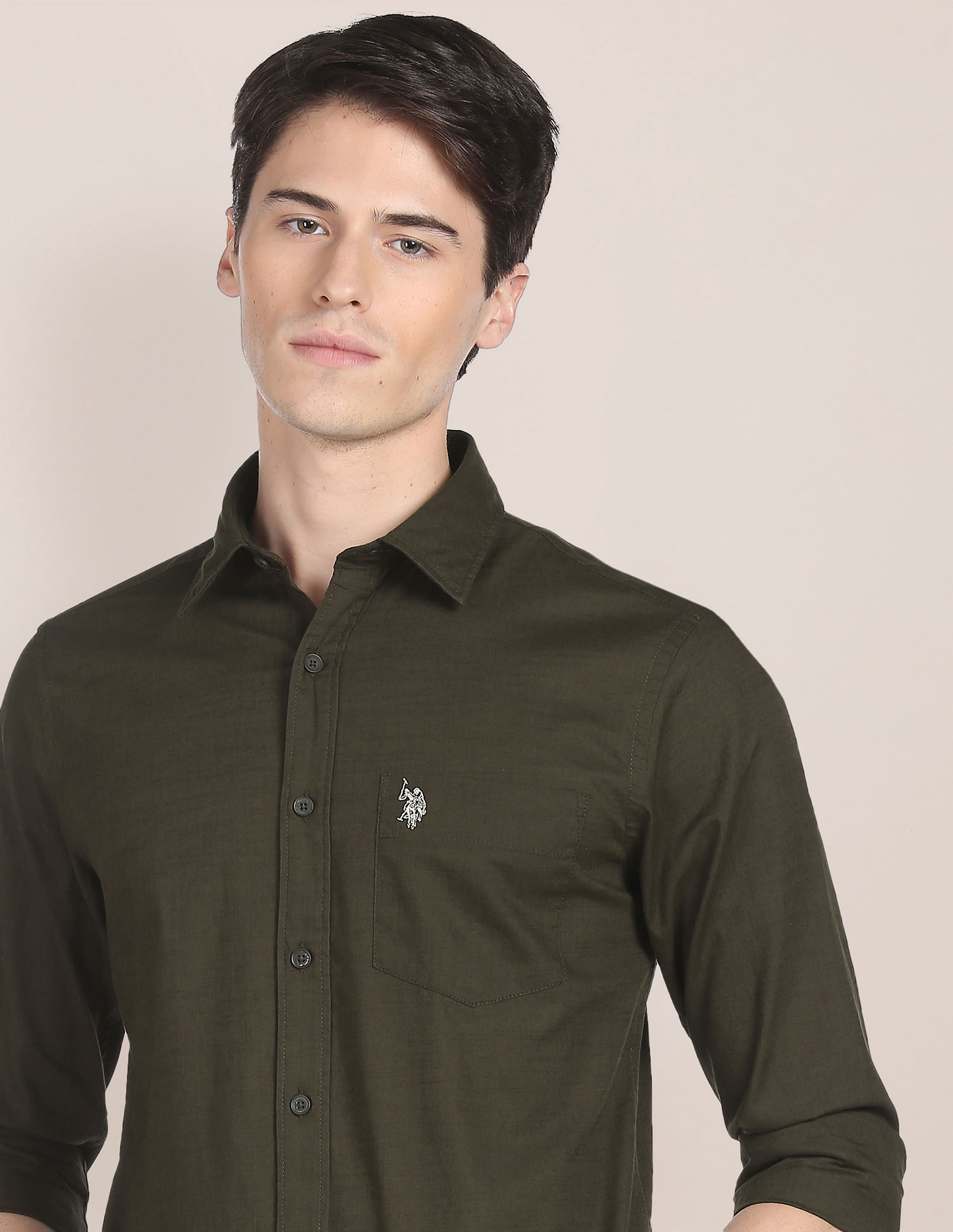 Buy Dark Olive Oxford, Casual Olive Solid Shirts for Men Online