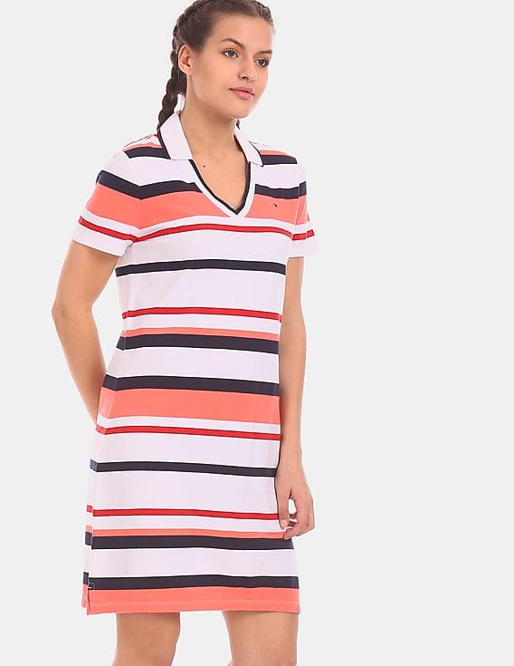 Buy Tommy Hilfiger Women Multi Colour Split V-Neck Polo Dress