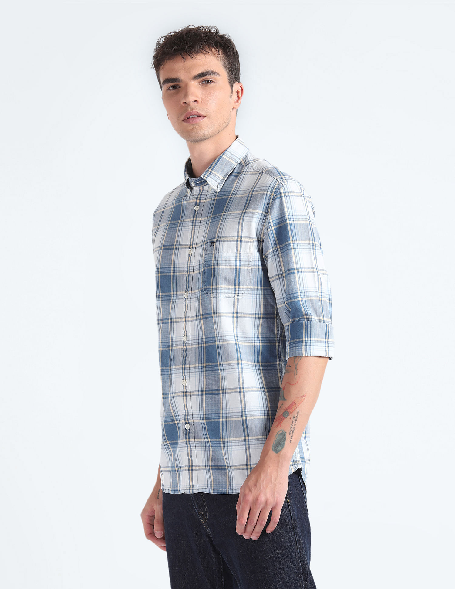 Flying Machine Tartan Check Herringbone Shirt