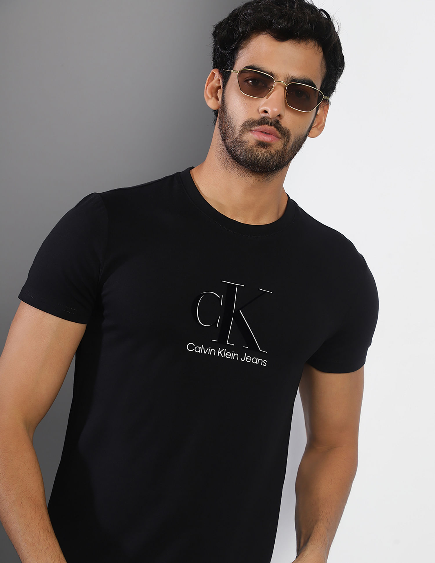 Buy Calvin Klein Men Black Tonal Monogram Slim Fit T-Shirt 