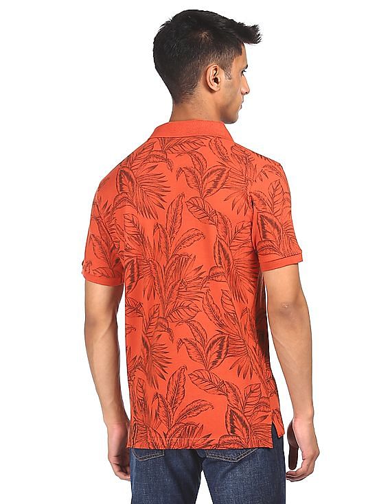 Aeropostale Men Orange Printed Pique Polo Shirt
