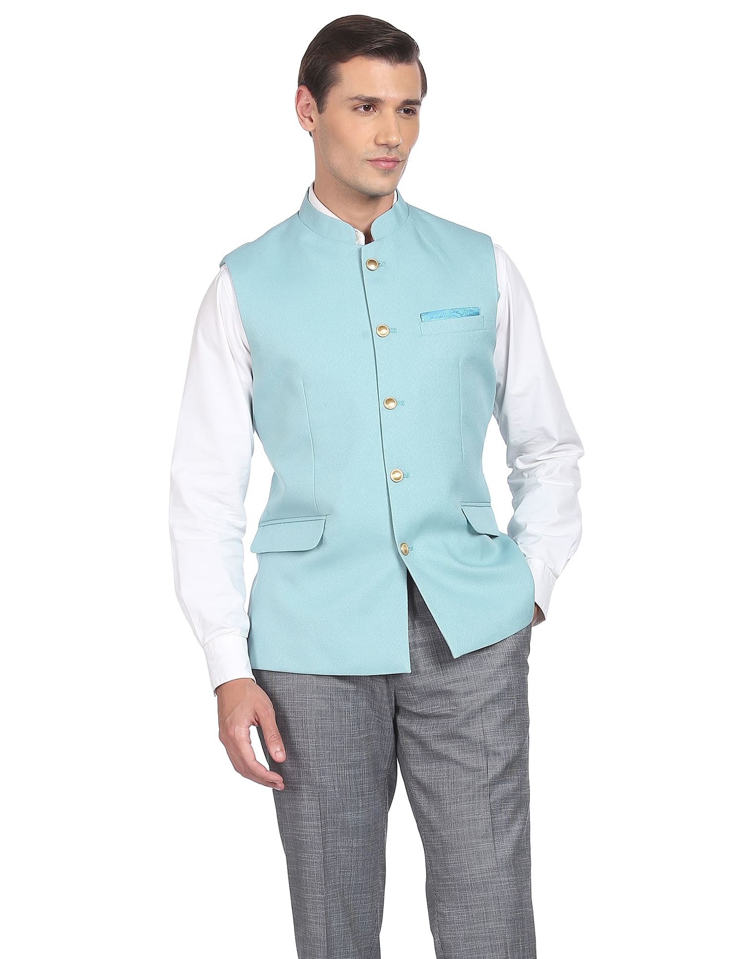 Light blue nehru jacket best sale