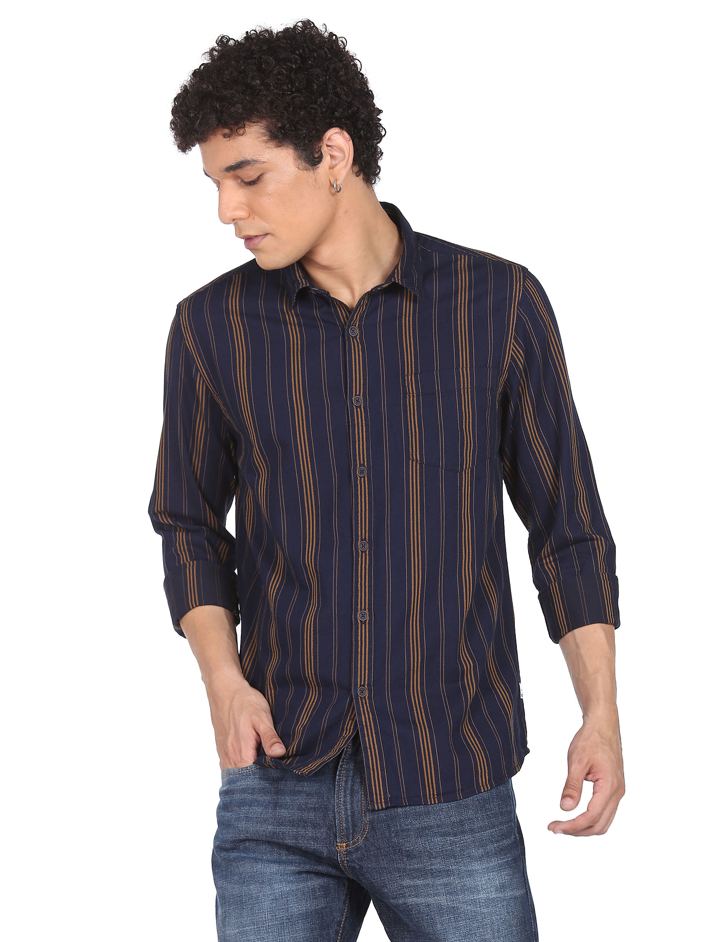 Flying Machine Vertical Stripe Pure Cotton Shirt