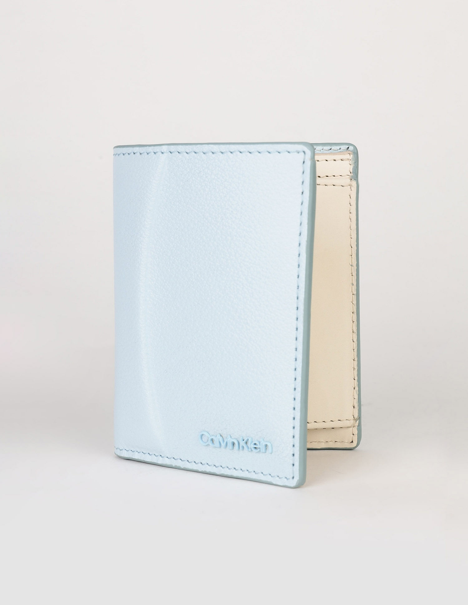 Calvin Klein Solid Blue Leather Bi-Fold Wallet