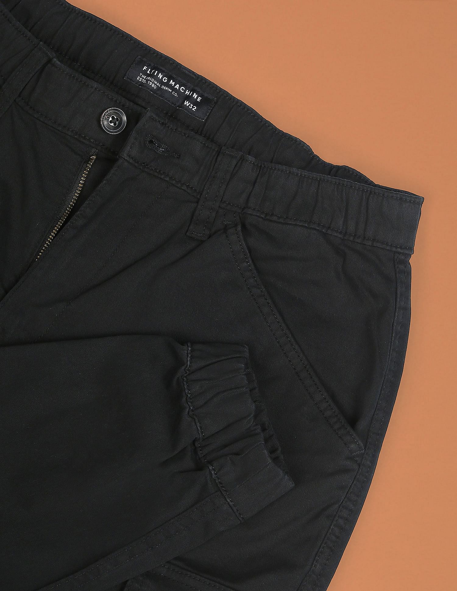 Flying Machine Mid Rise Solid Cargo Utility Joggers