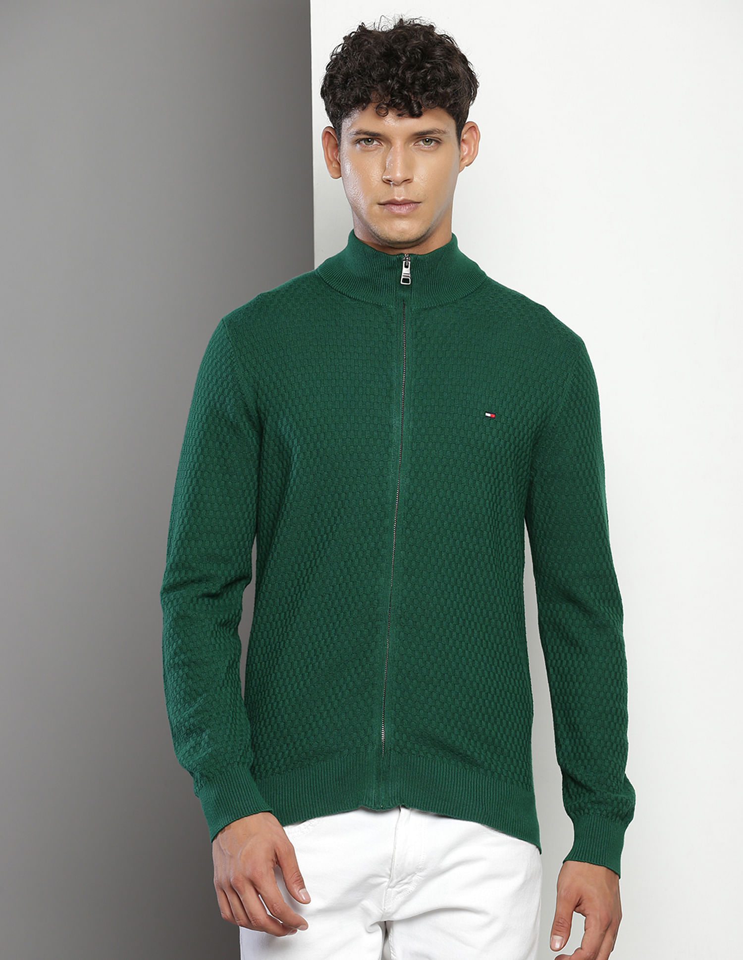 Tommy Hilfiger High Neck Patterned Knit Sweatshirt