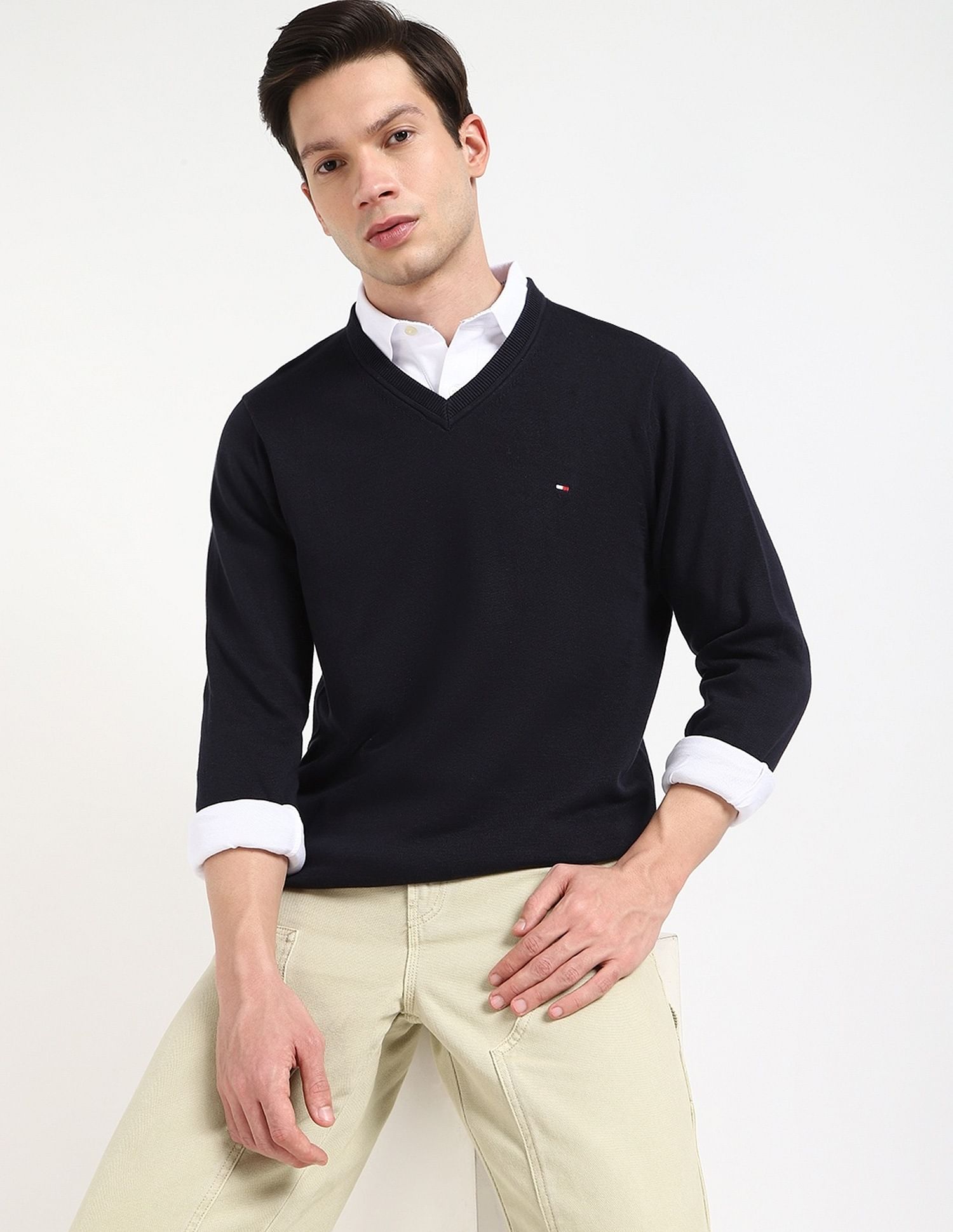 Tommy Hilfiger Solid Regular-Fit Cotton Sweater