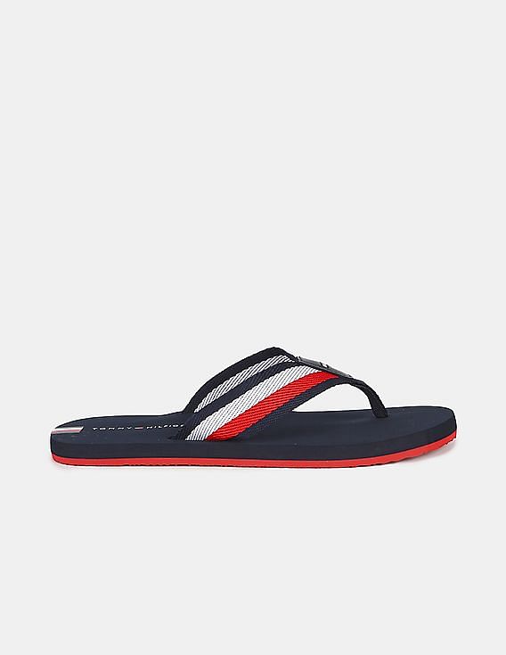 Tommy Hilfiger Men Navy Brand Striped V-Strap Flip Flops