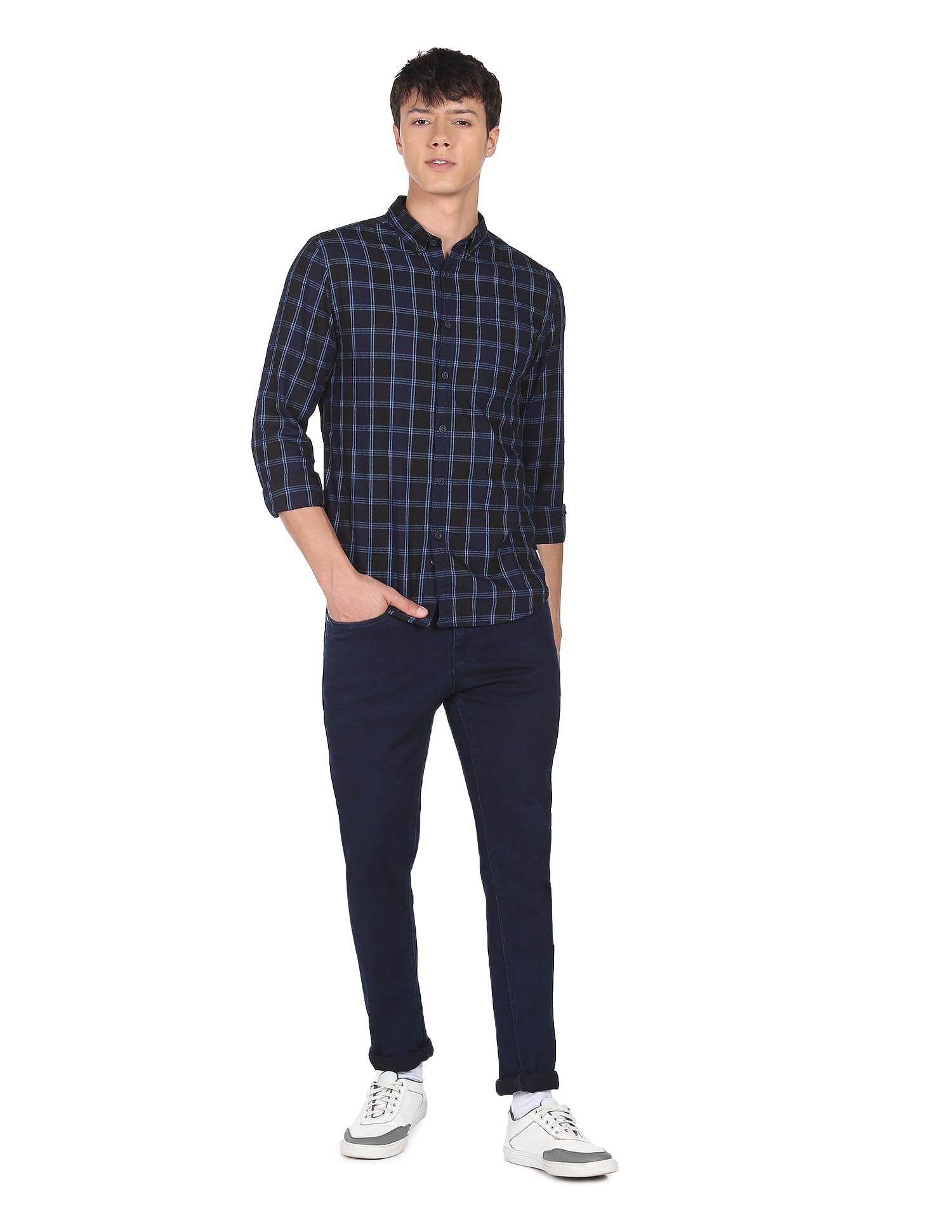 Flying Machine Plaid Check Twill Cotton Shirt