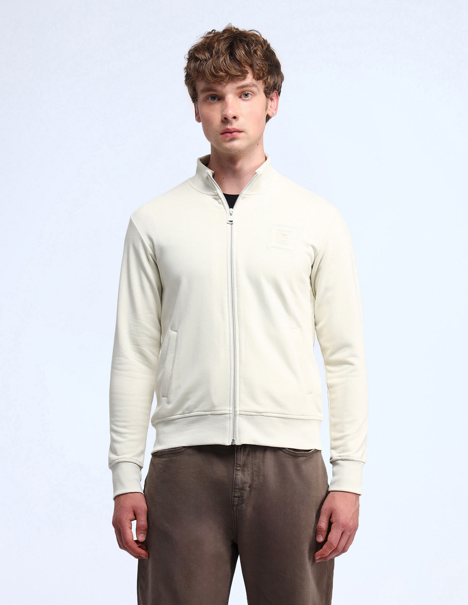 Flying Machine Solid High Neck Sweatshirt