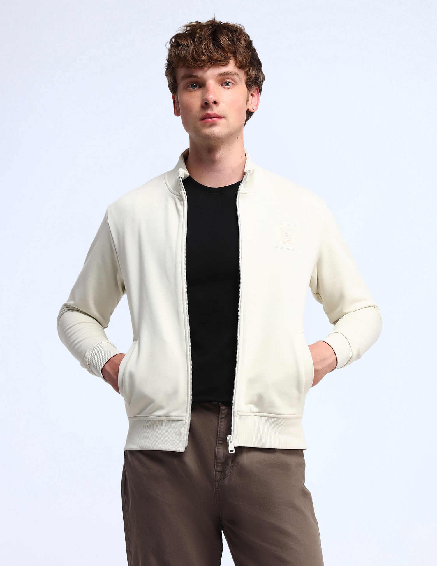 Flying Machine Solid High Neck Sweatshirt