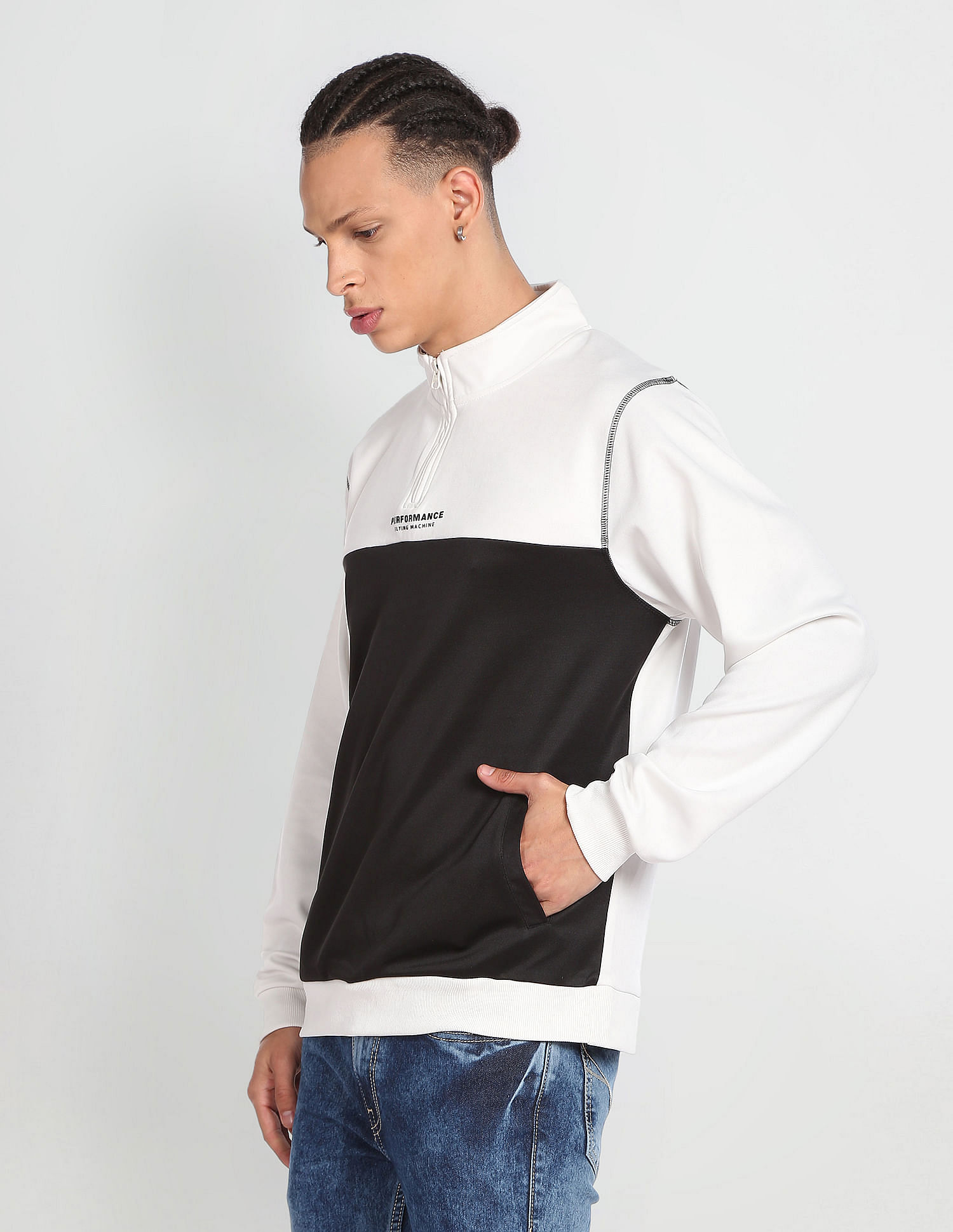 Flying Machine Half Zip Colour Block Sweatshirt