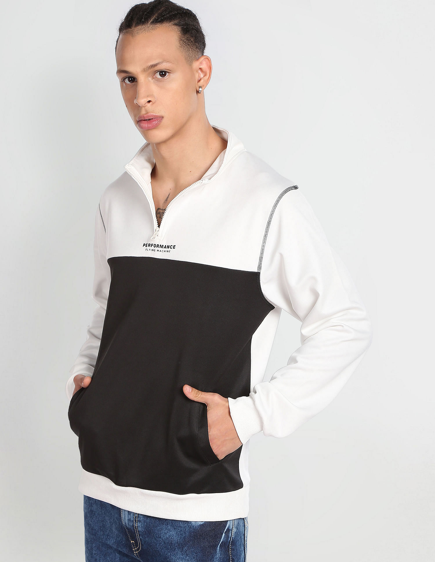 Flying Machine Half Zip Colour Block Sweatshirt