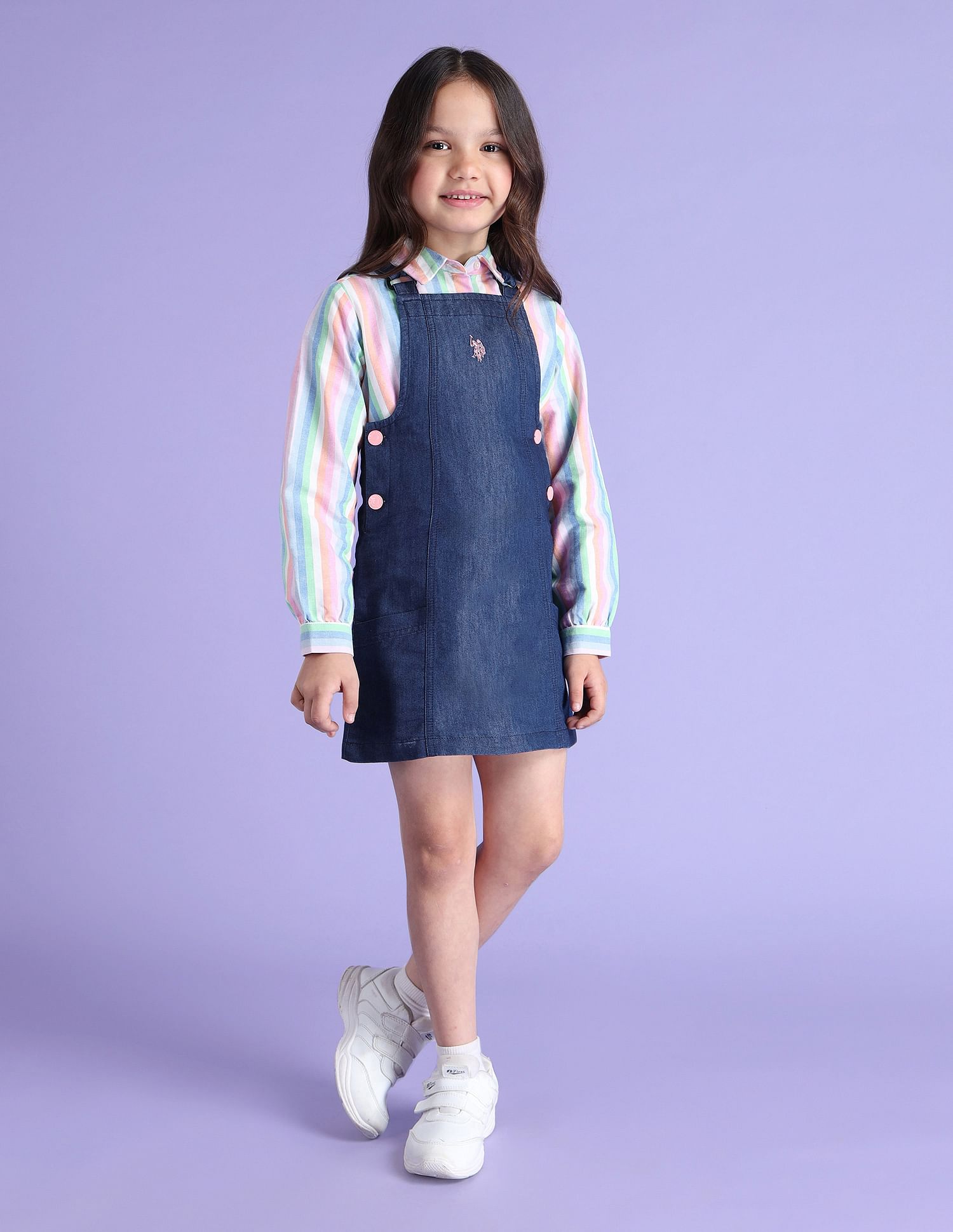 U.S. Polo Assn. Kids Girls Corduroy Dungree Dress
