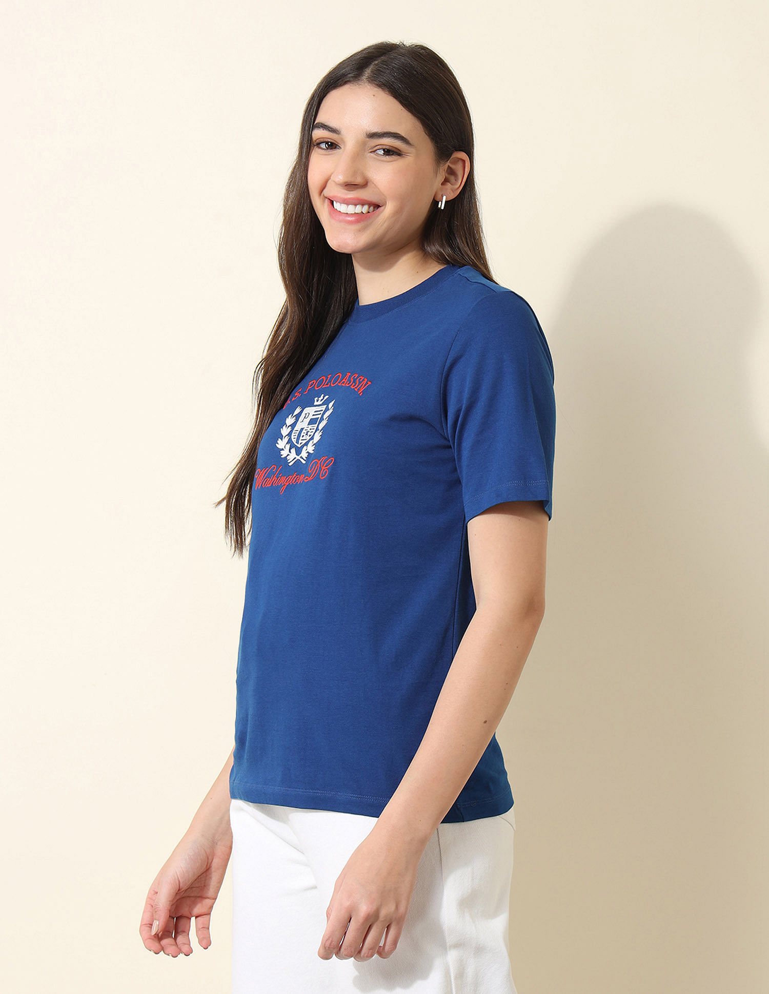 U.S. Polo Assn. Women Boxy Fit Brand Embroidered T-Shirt
