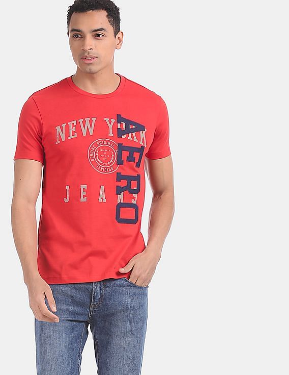 Buy Aeropostale Men Coral Red Crew Neck Brand Print T-Shirt - NNNOW.com