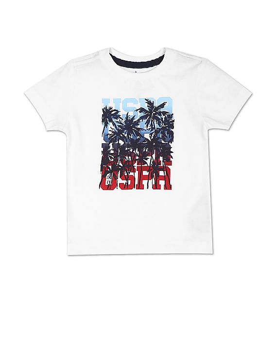 U.S. Polo Assn. Kids White Ribbed Neck Printed T-Shirt